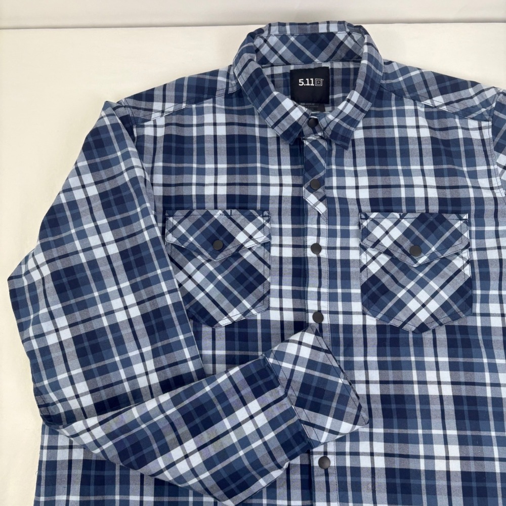 5.11 Tactical Gunner Blue Plaid Long Sleeve Snap Button Down Work Shirt Men's M‎